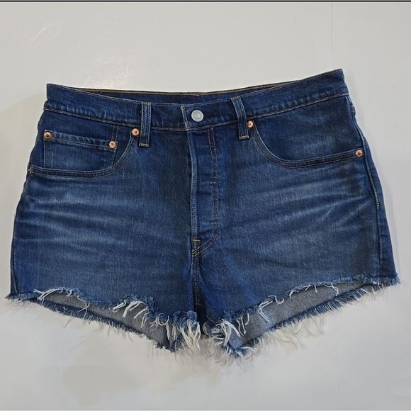Levi's 501 Cut Off Denim Jean Shorts High Rise Fringed Button Fly Cotton Size 30 - Picture 10 of 10